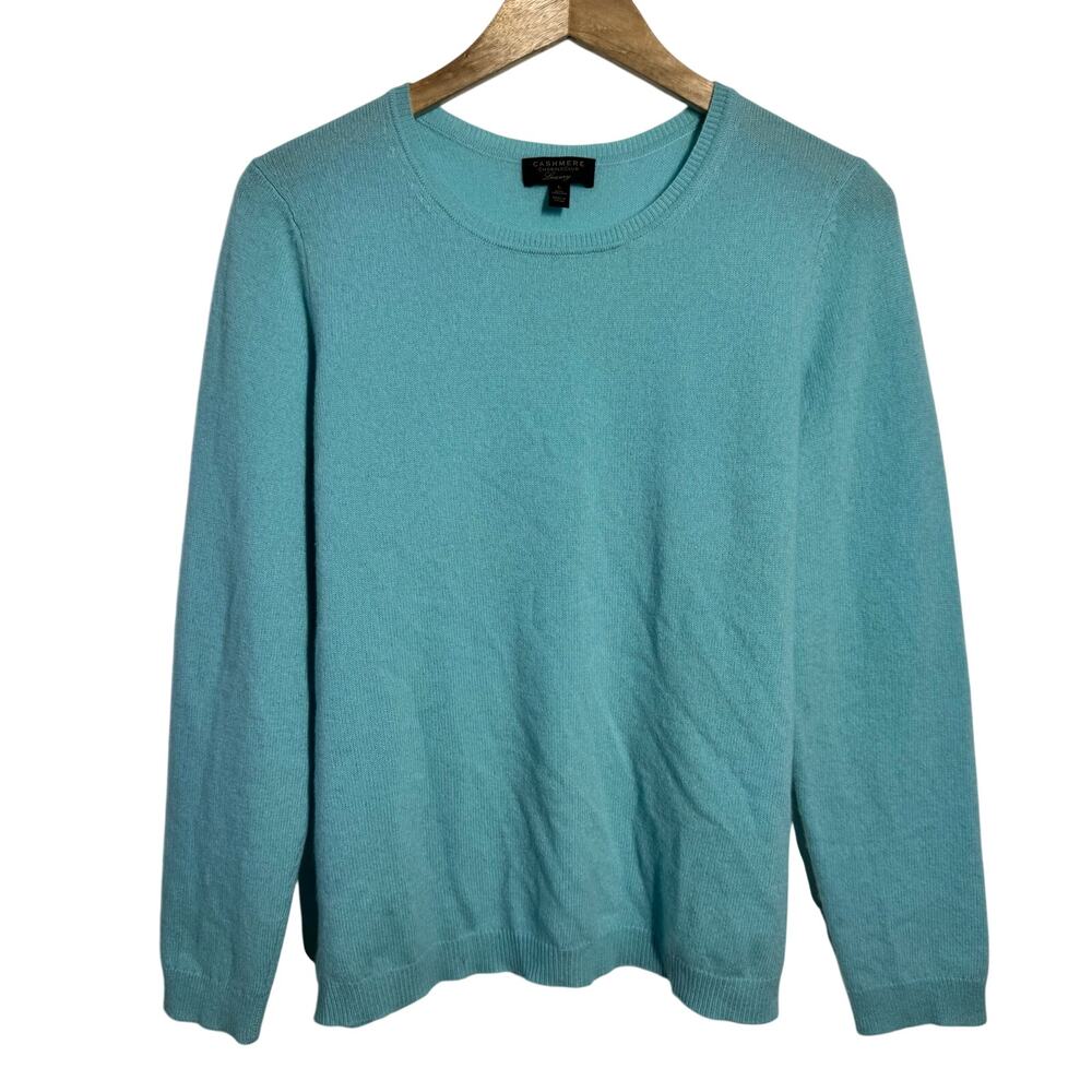 Charter Club 100% Cashmere Quite Luxury‎ Minimal Crewneck Preppy Sweater L Blue